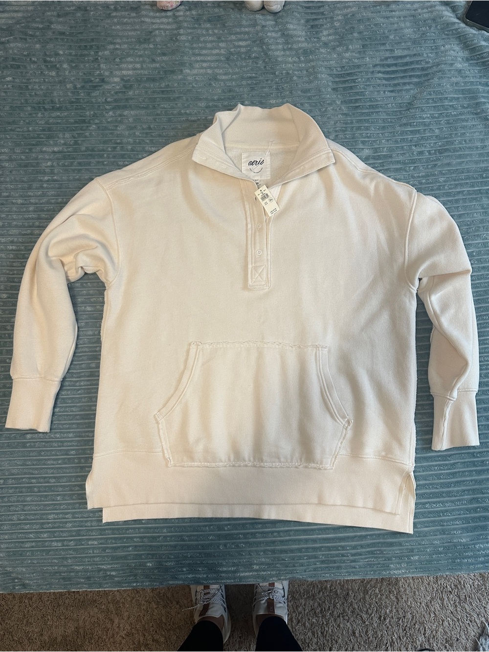 Aerie Cream Half-button Pullover Sweatshirt